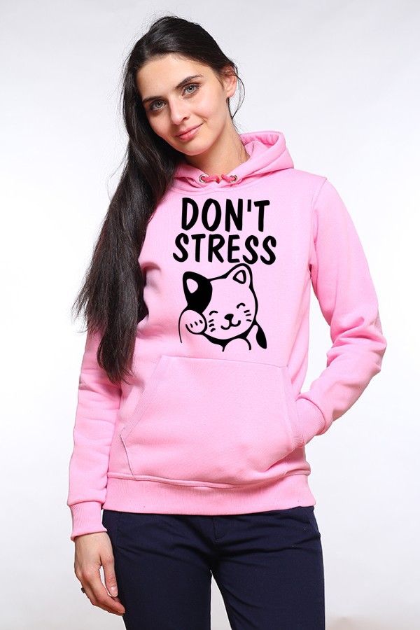 Толстовка с котом Dont stress, свитшот с котом Dont stress, футболка с котом Dont stress
