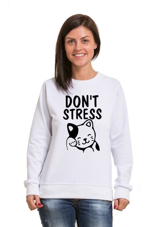 Толстовка с котом Dont stress, свитшот с котом Dont stress, футболка с котом Dont stress