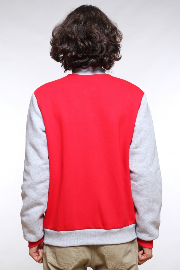 Бомбер красный мужской (унисекс) с серым рукавом   Магазин Толстовок Колледж куртки мужские на кнопках классические