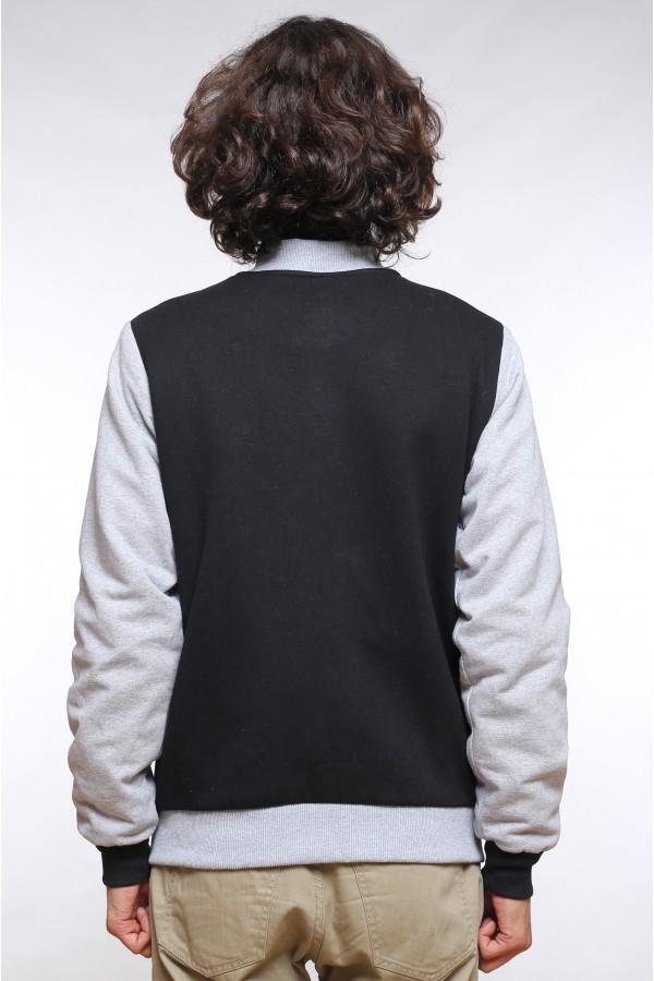 Бомбер черный мужской (унисекс) с серым рукавом   Магазин Толстовок Колледж куртки мужские на кнопках классические