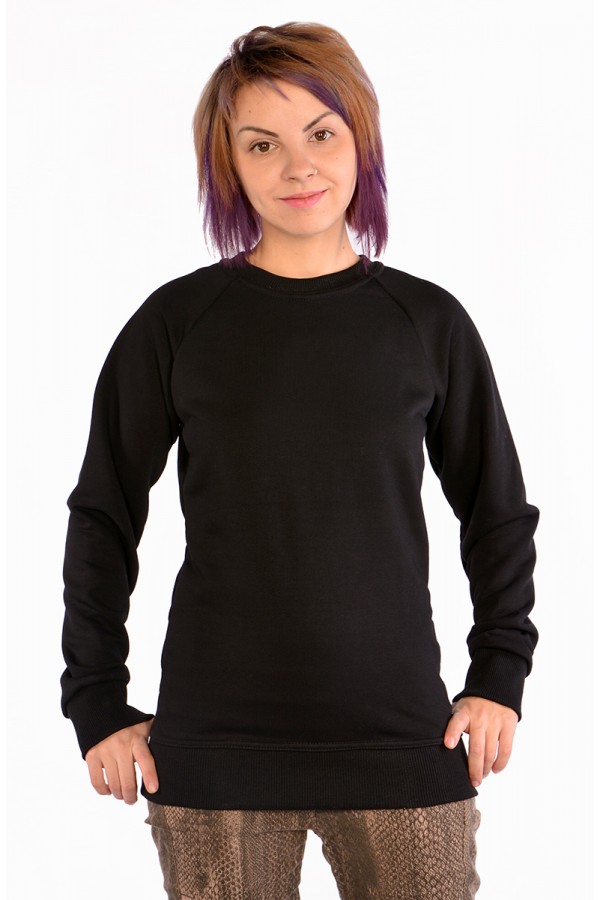  Black sweatshirt reglan 300 L-44-46-Woman-(Женский)    Женский черный свитшот с рукавом реглан петельный (демисезон) 