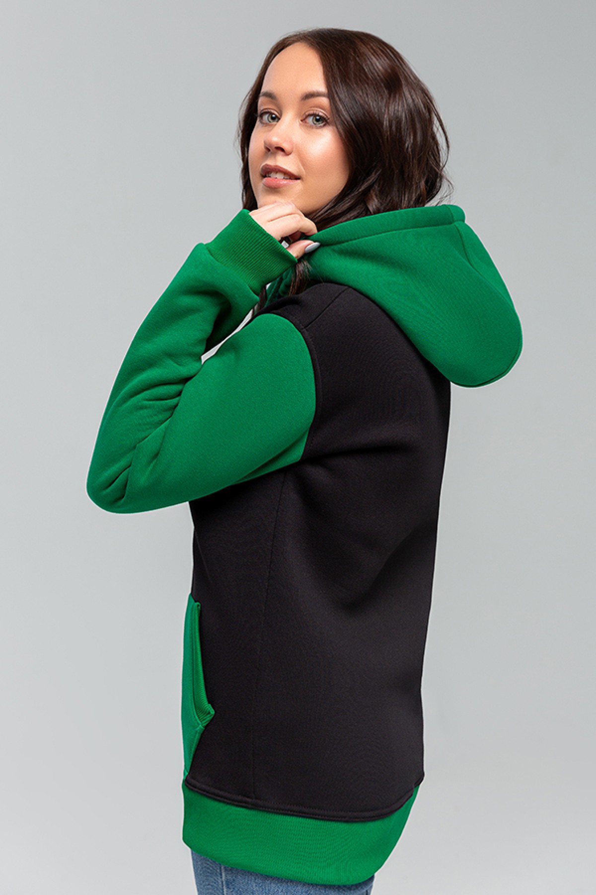 Black-Green Hoodie Женская черно-зеленая толстовка худи классическая 320гр/м.кв — фото 3