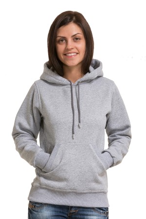 Женская серая толстовка худи классическая 320гр/м.кв с капюшоном (серый-меланж)