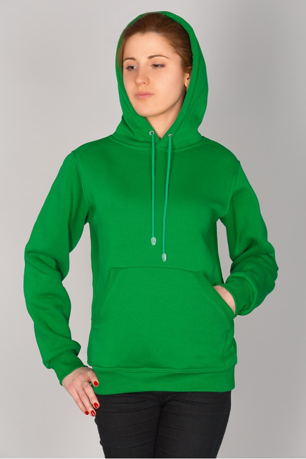  Green Hoodie Woman Classic M-42-44-Woman-(Женский)    Женская зеленая толстовка худи классическая 320гр/м.кв 