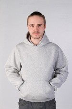  Мужская серая толстовка с капюшоном S-46-Unisex-(Мужской)    Grey Hoodie Man Classic Мужская серая толстовка худи классическая 320гр/м.кв (серый меланж) 