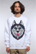  Толстовка, свитшот, футболка с Собакой хаски в этническом стиле