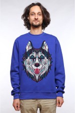  Толстовка, свитшот, футболка с Собакой хаски в этническом стиле