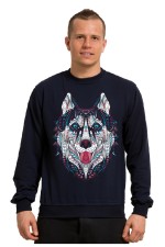  Толстовка, свитшот, футболка с Собакой хаски в этническом стиле