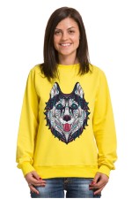  Толстовка, свитшот, футболка с Собакой хаски в этническом стиле