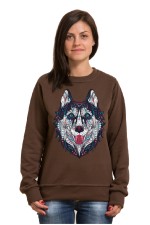  Толстовка, свитшот, футболка с Собакой хаски в этническом стиле