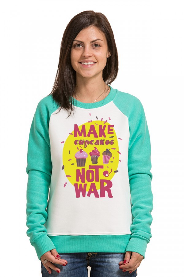  Толстовка, свитшот или футболка с принтом Make cupсakes not war