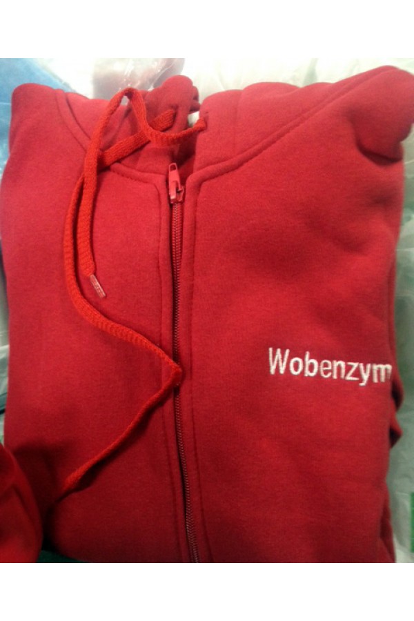  Толстовки красные  Wobenzym    100 красных толстовок на молнии для фармацевтической компании с вышивкой 