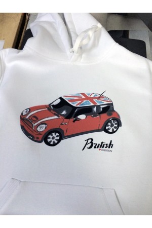 Печать на белой толстовке по эскизу клиента (полноцветная печать)