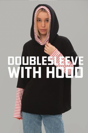 Лонгслив с капюшоном на заказ оптом из своего сырья, модель Longsleeve with hood and double sleeve