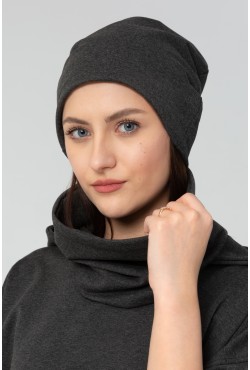 Snood and beanie anthracite melange