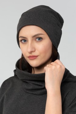 Snood and beanie anthracite melange