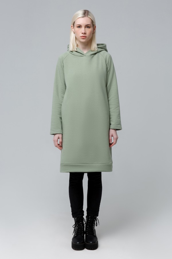  Dress Hoodie Pistachio XL-46-48-Woman-(Женский)    Платье-худи из футера Фисташковое -Dress Hoodie Pistachio 