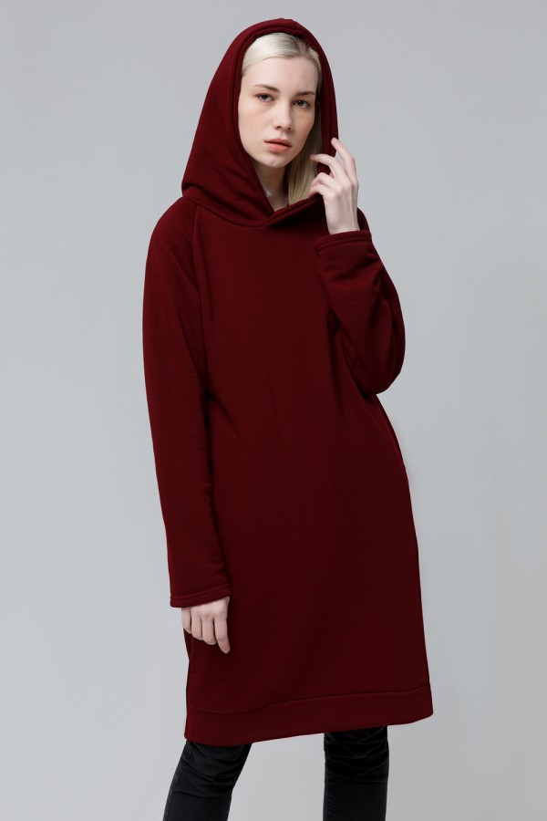  Dress Hoodie Bordo XL-46-48-Woman-(Женский)    Платье худи базовое бордовое - SunDress Hoodie Bordo 