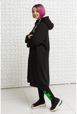 Худи - платье кокон длинное черное женское