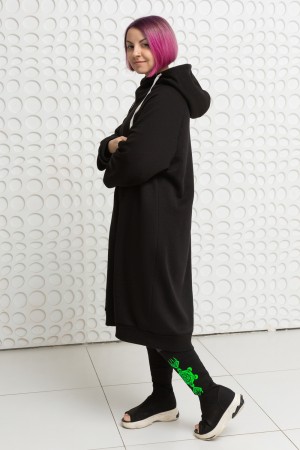 Худи - платье кокон длинное черное женское