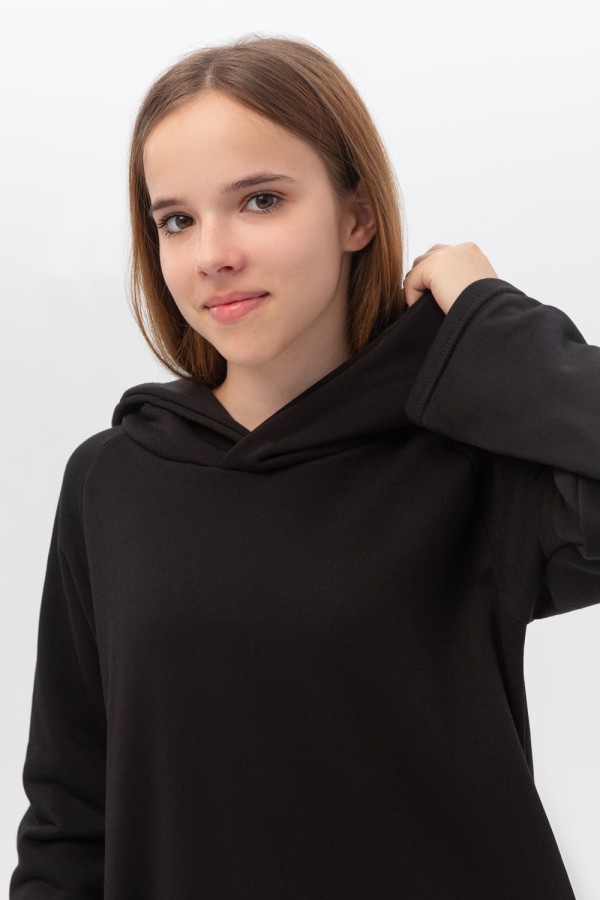 Платье-худи с капюшоном черное подростковое для девочек   Магазин Толстовок Платья с капюшоном для девочек подростков