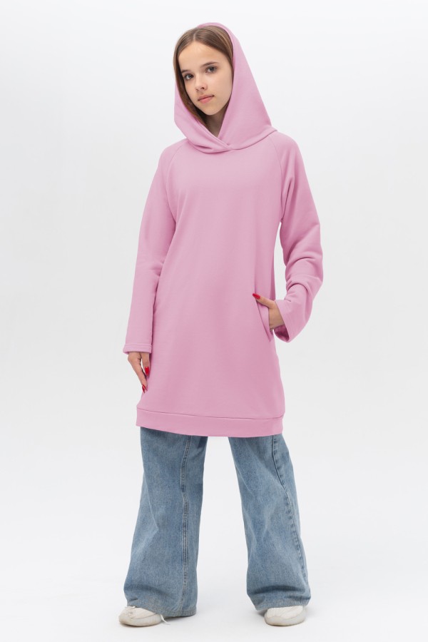  Dress Hoodie Pink XL-44-46-Teenage-(Подростковый)    Платье-худи с капюшоном розовое подростковое для девочек из футера 