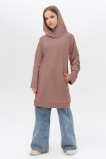 Платье-худи с капюшоном пудровое подростковое для девочек из футера Dress Hoodie Pudra L-42-44-Teenage-(Подростковый) Платье-худи с капюшоном пудровое подростковое для девочек из футера