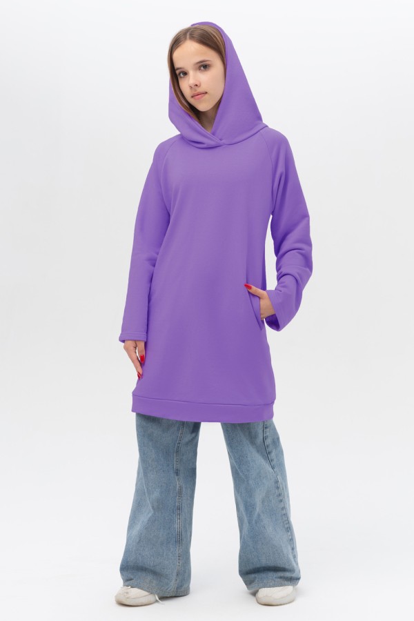 Dress Hoodie violet yogurt Teenage XS-36-38-Teenage-(Подростковый)    Платье-худи с капюшоном фиолетовое (черничный йогурт) подростковое для девочек из футера 