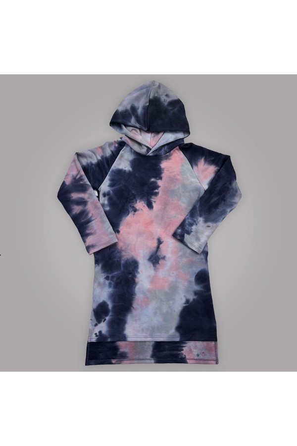  Dress Hoodie tie die XS-38-40-Woman-(Женский)    Платье худи с капюшоном в расцветке тай дай женское длинное из футера 