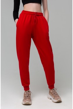 Джогерры легкие спортивные штаны с высокой талией «Красные» 