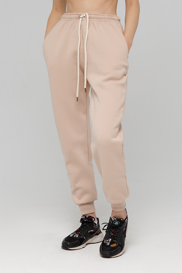 Джоггеры женские утепленные бежевый цвет купить спортивные брюки с начесомиз футера в Магазине Толстовок модель унисекс