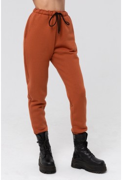 Джоггеры женские цвет кэмел (терракотовый) утепленные спортивные брюки с начесом
