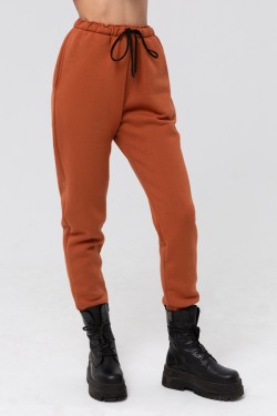 Джоггеры женские цвет кэмел (терракотовый) утепленные спортивные брюки с начесом