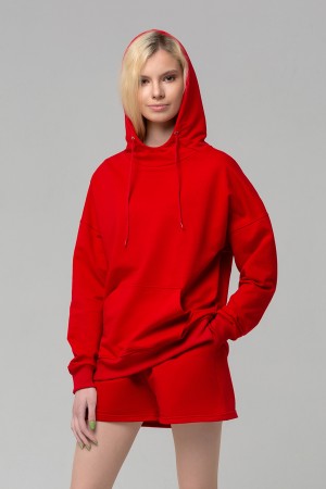 Худи летняя летучая мышь красная с низкой плечевой линией