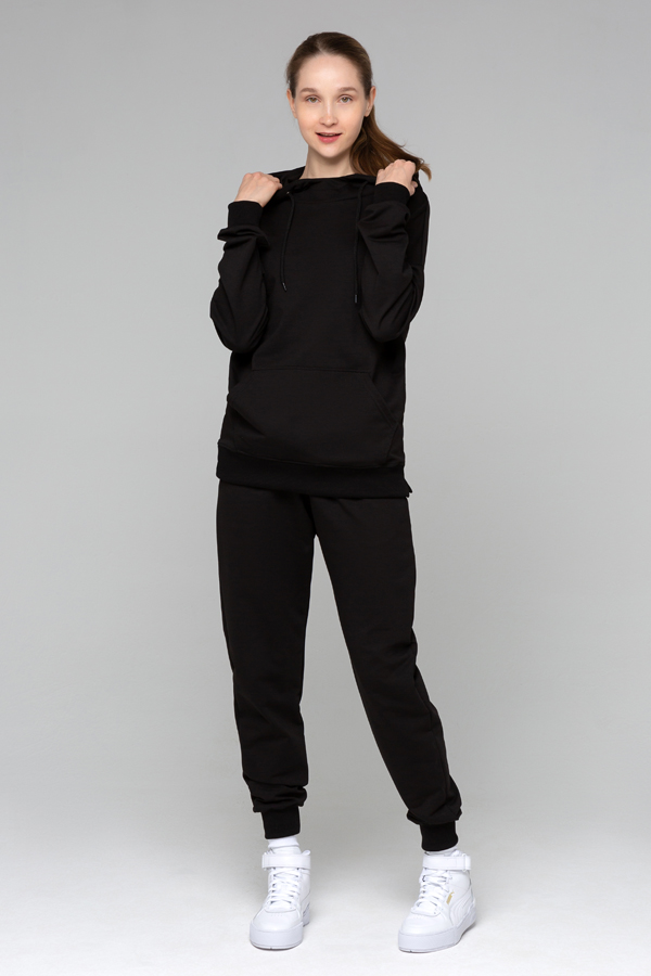 Летний женский спортивный костюм черный: худи с рукавом оверсайз и брюки джоггеры   Магазин Толстовок Летние костюмы: тонкая худи и джоггеры ЖЕНСКИЕ