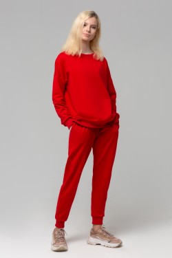 Летний женский спортивный костюм красный: свитшот с рукавом оверсайз и брюки джоггеры