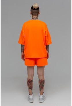 Летний костюм: Футболка оверсайз и шорты с высокой талией НЕОН Оранжевый