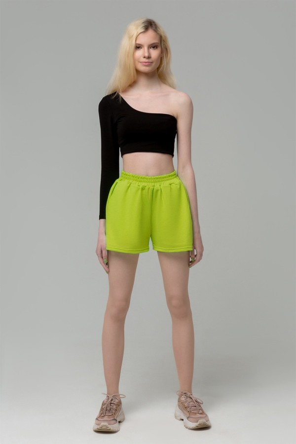  Hugh-waisted shorts salad lime XL-46-48-Woman-(Женский)    Шорты боксеры женские летние салатовые (лайм) 