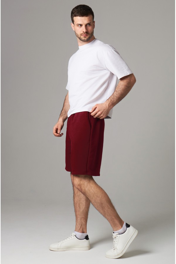  Sport shorts Man bordo color XS-44-Unisex-(Мужской)    Мужские шорты оверсайз бермуды бордовые из футера 