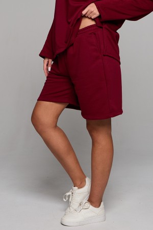 Бордовые шорты оверсайз удлиненные (бермуды) унисекс