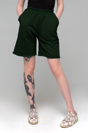 Темно-зеленые шорты оверсайз удлиненные (бермуды) унисекс