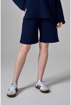 Темно-синие шорты оверсайз удлиненные (бермуды) унисекс