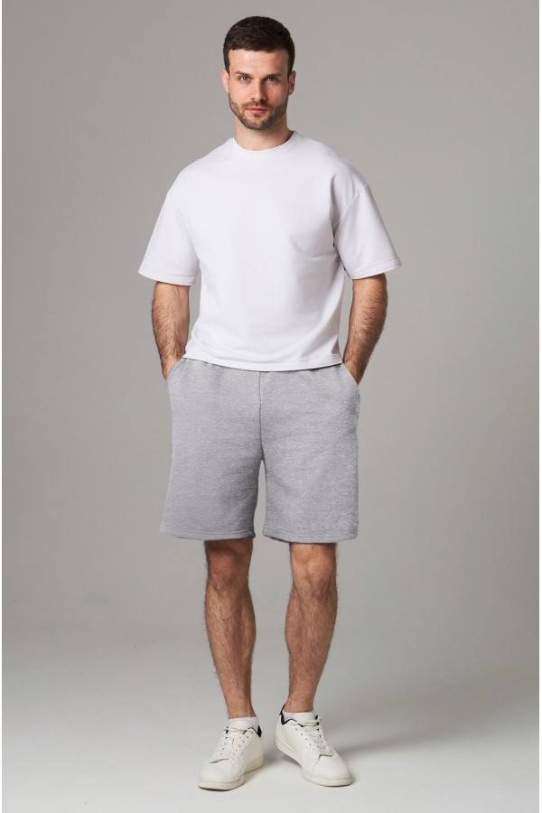  Sport shorts Man in grey-melange color S-46-Unisex-(Мужской)    Мужские шорты оверсайз бермуды цвет серый-меланж унисекс 