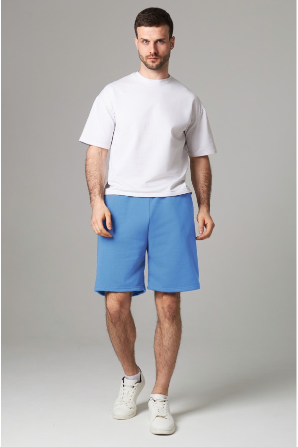  Sport shorts Man in blue color XS-44-Unisex-(Мужской)    Мужские шорты оверсайз Бермуды голубые унисекс 