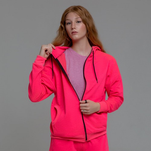 Флюоресцентные худи на замке оптом  | Neon zip-hoodie for summer low shoulder trade wholesale