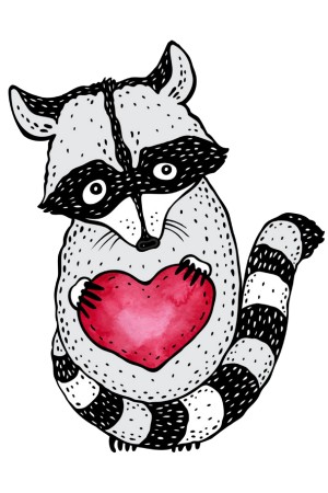  Худи с принтом  Енот с сердцем, свитшот с принтом Енот с сердцем, футболка с принтом Енот с сердцем