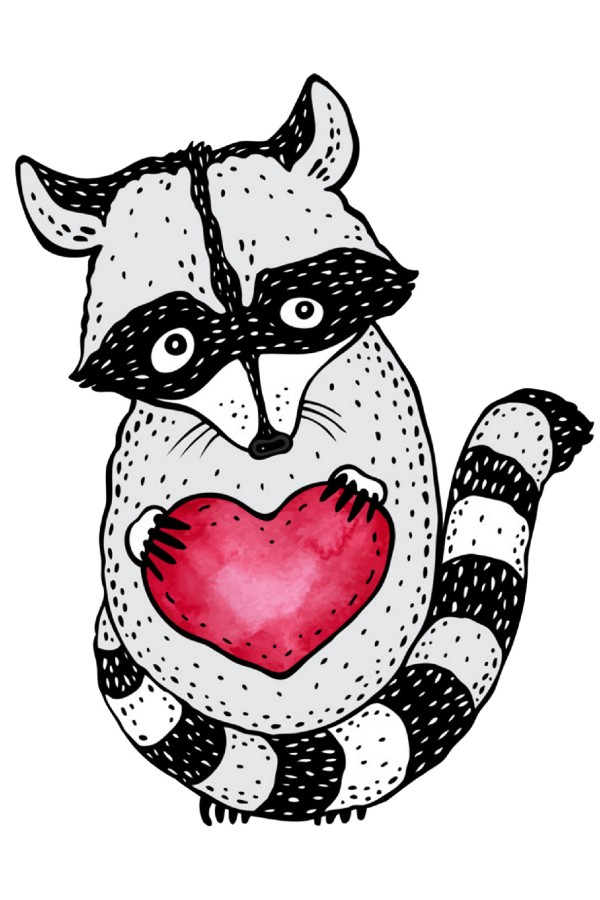  Худи с принтом  Енот с сердцем, свитшот с принтом Енот с сердцем, футболка с принтом Енот с сердцем