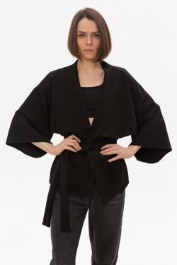 Женский черный жакет кимоно трикотажный 220гр/м2| Black woman kimono jacket