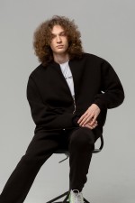  ZIP-BOOMBER HOODIE BLACK MAN 3XL-56-Unisex-(Мужской)    Бомбер на молнии премиум черный мужской 