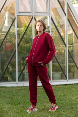 Женский бордовый спортивный костюм премиум: бомбер на молнии и брюки